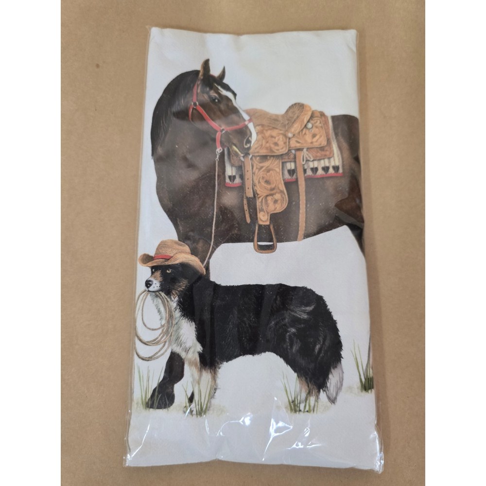 Mary Lake-Thompson Kitchen Towel 30" x 30" White Brown Horse &Dog